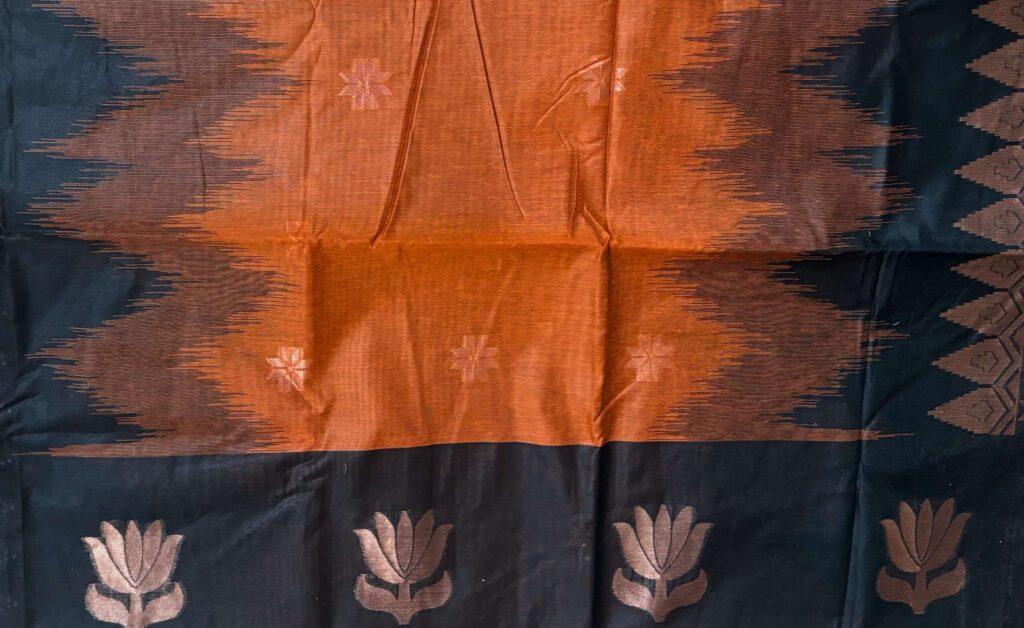 Stylish elegant black and rust-orange party wear cotton saree view